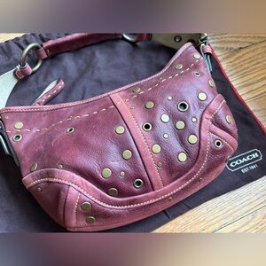 Vintage Coach Red Moon Studded Shoulder Bag